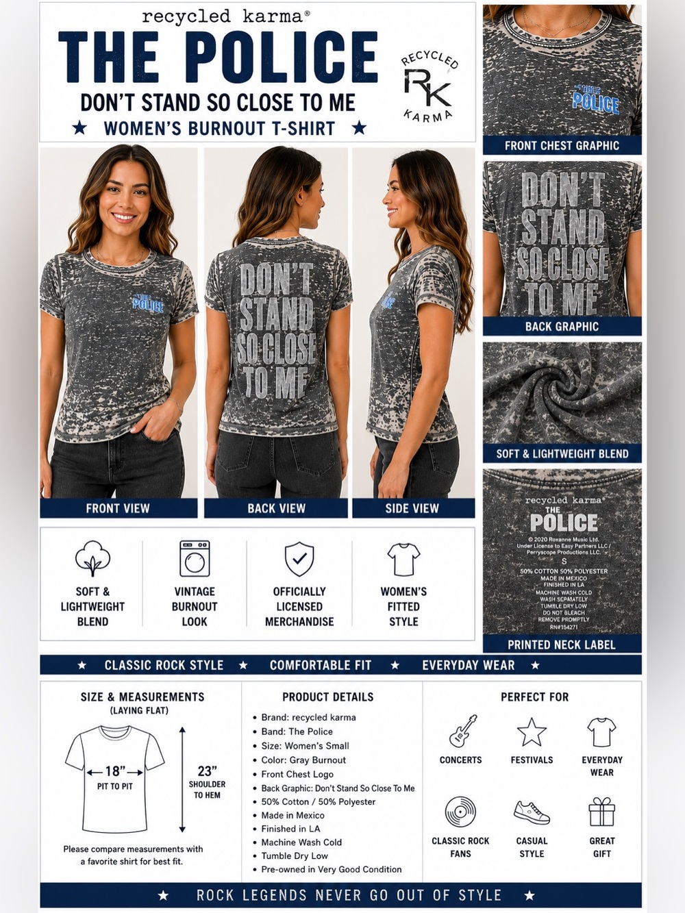 Recycled Karma The Police Don't Stand So Close To Me Burnout Graphic TEE Womens